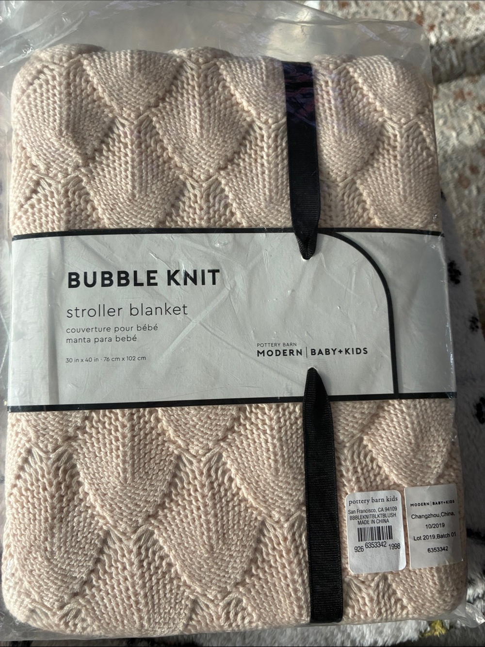 Pottery Barn Kids Bubble Knit Stroller Blanket - Light Blush